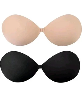 2 pairs Silicone Strapless Push Up Bra Black Nude Self Adhesive stick on Size D - Picture 1 of 6