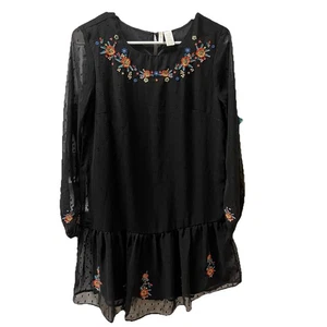 Japna Black Dress Women’s S Embroidered Swiss Dot Fairycore Drop Waist Whimsical - Picture 1 of 8