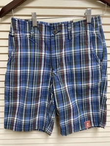 Arizona Jean Co Plaid Chino Shorts 14 Reg Smoke Blue Summer Casual Outdoor BBQ - Picture 1 of 15