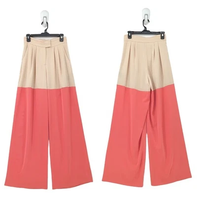 Kimberly Goldson Women 4 Liza Trousers Pants Pink Brown Wide Leg Colorblock FLAW - Image 1 of 4