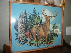 ORIGiNAL ART Hand Painted Paint by Number PBN cabin magnificent deer stag forest - Picture 1 of 3