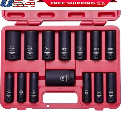1/2 Drive Deep Impact Socket Set 14 Piece CR-V Steel Heavy Duty Organized Case - Image 1 of 4