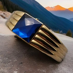 NICE Gruen GR7425 Blue Rhinestone FACE WATCH QUARTZ GOLD TONE NEW BATTERY - Picture 1 of 10