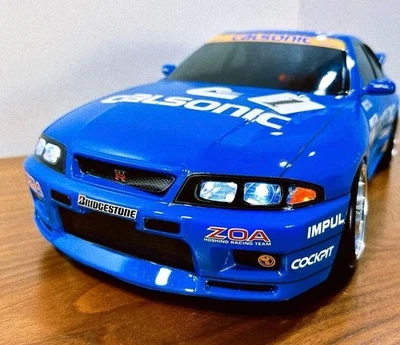 SKYLINE GT-R R33 Light Custom RC Car Body Only 1:10 All Blue Painted TAMIYA - Image 1 of 4
