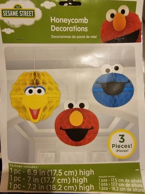 3 Decoraciones de fiesta de panal colgantes de calle de sésamo Big Bird Elmo Galleta Monstruo Foto 1 de 2