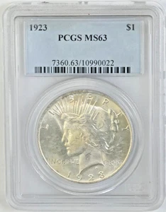 1923 Peace Silver Dollar MS63 PCGS - Picture 1 of 2