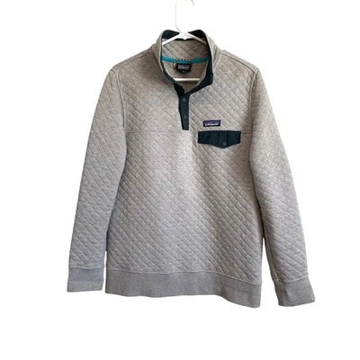 Patagonia Organic Cotton Quilt Snap-T Pullover gray green logo pocket Small - Image 1 of 4