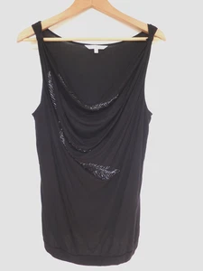 JASPER CONRAN DESIGNER Debenhams black COWL NECK BEADED FEATHERS top Size 14 - Picture 1 of 6