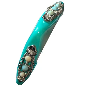 Turquoise Square Lucite Embellished Retro Bangle Bracelet  - Picture 1 of 9