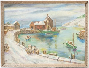 Hermosa pintura impresionista vintage Rockport Massachusetts firmada ilegalmente - Imagen 1 de 10