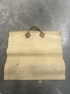 Vintage L.L. Porta tronchi in legno tela di fagioli con manico in pelle, etichetta precoce - Foto 1 di 7