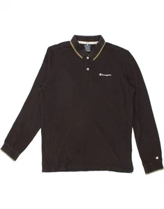 CHAMPION Mens Long Sleeve Polo Shirt Medium Black Cotton BQ25 - Picture 1 of 3