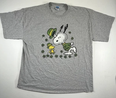 Vintage Snoopy Peanuts T-Shirt XL St Patricks Day Irish Erin Go Beagle Gray - Image 1 of 4