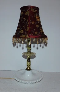 NEAT VINTAGE MILKGLASS CANDLEWICK LAMP WITH SHADE THAT HAS BOBBLES - Picture 1 of 8
