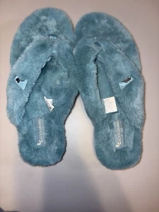 Koolaburra UGG Women's Blue/teal Faux Fur Furr-EE Thong Sandals Sz 7 Flip Flops - Picture 1 of 8