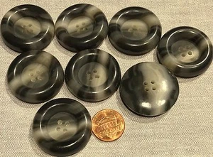 8 Large Thick Variagated Gray Plastic Sew-through Coat Buttons 1 5/16" 33mm 8131 - Picture 1 of 1