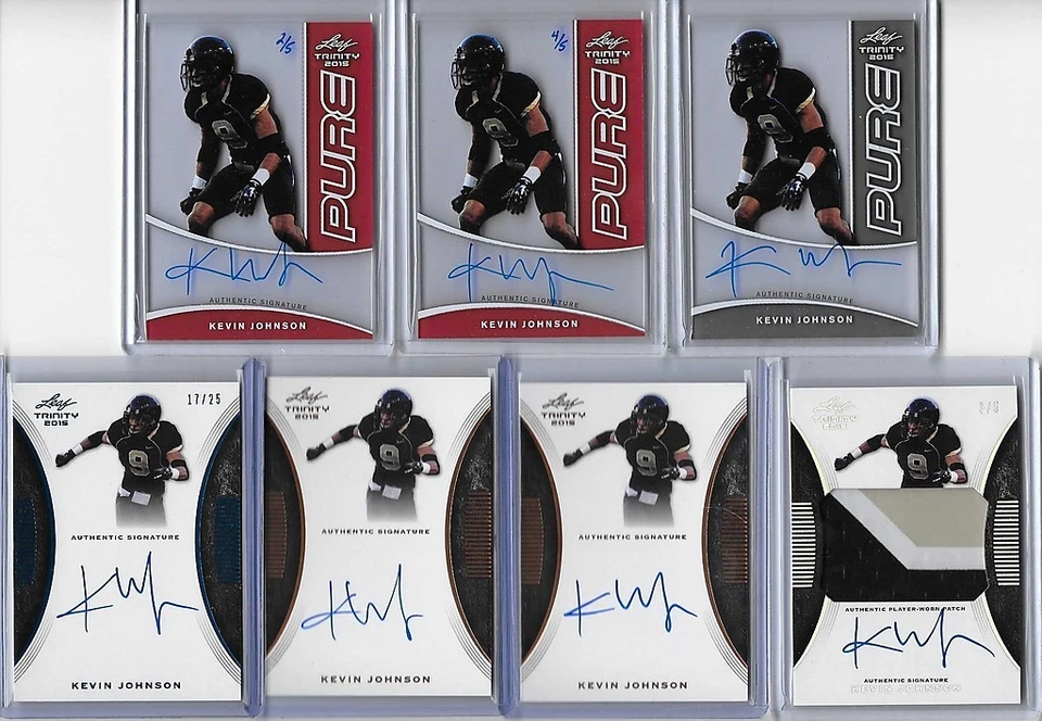 2015 Leaf Trinity Kevin Johnson Prismatic Foil 3 Color Patch Auto RC 3/5 Texans - Image 1 of 1