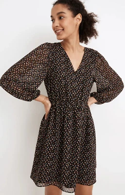 Madewell (Re)sourced Dress Georgette Button-Front Mini Adorable Ditsy Size Large - Image 1 of 4