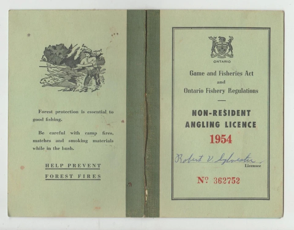 1954 Ontario Non Resident Angling Licenses  Booklet Unused - Image 1 of 1