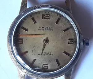 P. MOSER WWII 40's MILITARY VINTAGE RARE 17J SWISS WATCH, FOR REPAIR, PARTS #5.W - Picture 1 of 5