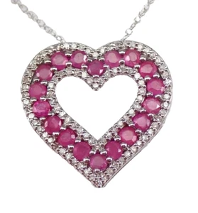1.84ct Natural Round Diamond 14k Solid White Gold Ruby Anniversary Heart Pendant - Picture 1 of 3
