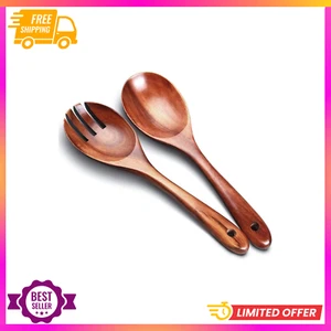 Salad Servers,Wooden Salad Tongs,10.4 in Serving Utensils Set,Acacia Salad Spoon - Picture 1 of 7