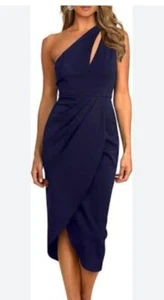 Pretty Garden Womens One Shoulder Ruched Bodycon Dress Navy Large Party Cocktail - Picture 1 of 13
