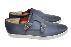 Santoni Gray Burnished Leather Double Monk Strap Casual Sneaker Shoe Men’s SZ 10 - Picture 1 of 10