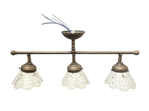 Applique lampada plafoniera ottone casa arredo 3 luci in linea con ceramiche - Picture 1 of 4