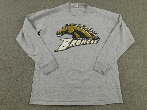Vintage Western Michigan Broncos Shirt Men Large Gray Long Sleeve Single Stitch Cover
