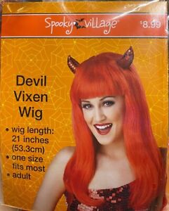 Devil Vixen wig with horns - red - 21" adult one size fits most - HALLOWEEN NIP