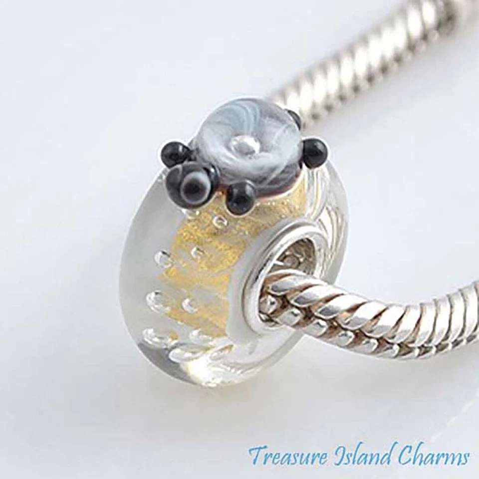 Turtle Gold Foil Clear Murano Glass 925 Sterling Silver European Bead Charm - Image 1 of 1