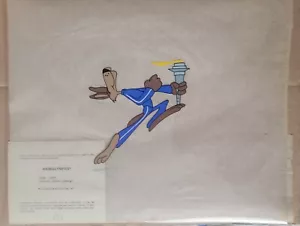 Animalympics Original Animation Cel Wolf Carrying Olymics Torch Rare w COA - Picture 1 of 2