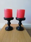 Pair of Pooky Theo Wooden Candle Stick Holder And 10cm Burnt Orange Candles