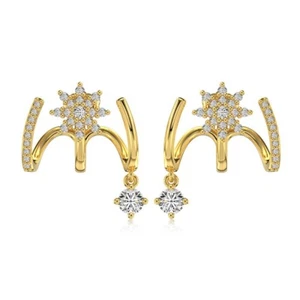 925 Sterling Silver Unique Designer Eight Pointer Awn Star Zirconia Stud Earring - Picture 1 of 13