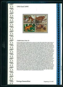 UNO ON GINEBRA ETSB 1995/03 PRIMER DÍA HOJA DE COLECCIÓN ANIMALES BÚHO BISONTE SABIO RANA  - Imagen 1 de 2