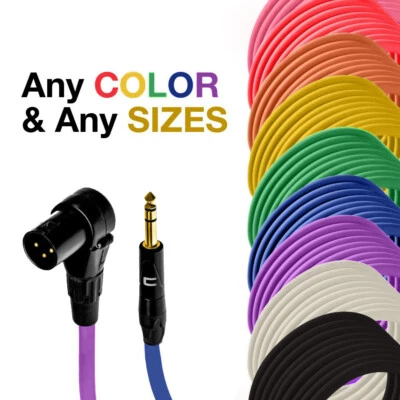 Right Angle 3-Pin XLR Male to 1/4" TRS Balanced Stereo Cable Custom Length Color - Image 1 of 4
