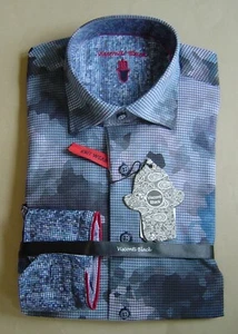 NWT $125 LUCHIANO VISCONTI Mens XL BLUE CAMO KNIT COTTON BLEND SHIRT 4383 - Picture 1 of 6