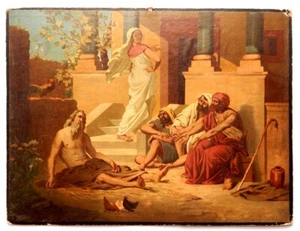 ANTIQUE RELIGOUS LARGE COLOR LITHOGRAPH POSTER CIRCA 1900 PFARRER SAUTTER - Picture 1 of 8