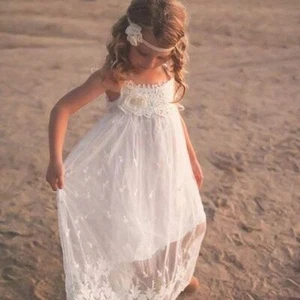  Lace Boho Flower Girl Dress, Beach Flower Girl Dress by Ellura Sage - Picture 1 of 5