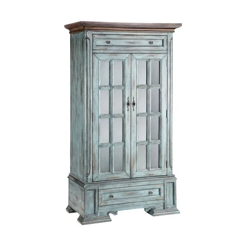 2-Door 2-Drawer Cabinet with 3 Inner Shelves - Rustic Blue Two Door Two Cabinet Cover