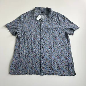 Express Shirt Mens Large Blue Floral Button Up Casual Short Sleeve Hawaiian  - Picture 1 of 8