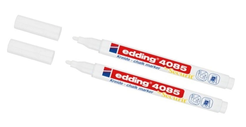 2 x Edding Kreidemarker 4085 Kreidestift Fenster Sprühkreide, weiß, dünn 1-2 mm - Bild 1 von 1