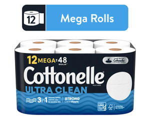 Cottonelle Ultra Clean Toilet Paper, Strong Toilet Tissue, 12 Mega Rolls