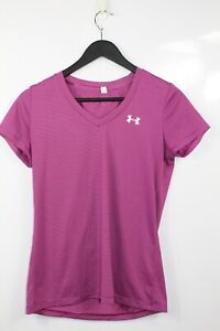 Under Armour Women's Active Purple Striped V-Neck T-Shirt Size 14