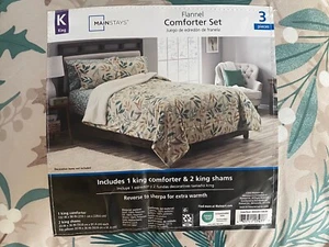 KING size Flannel Reverse to Sherpa 3-Piece Comforter Mainstays NEW Fall/Wnter - Picture 1 of 8