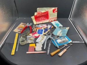 Lot of Vintage Sewing Notions Tools Fasteners Thimbles Rulers Snaps Aglets 1+ lb - Picture 1 of 9