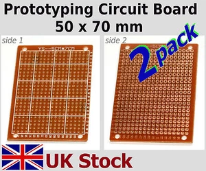2x Circuito di prototipazione. PCB stripboard matrice prototipo fai da te 50 x 70 mm - Regno Unito - Foto 1 di 3
