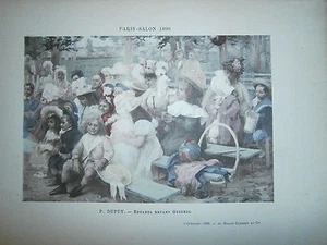 Gravure 19° 1899 couleur Peinture P. Dupuy Enfants devant Guignol - Imagen 1 de 1