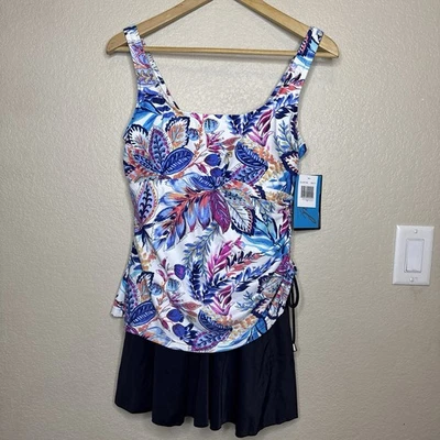 Vestido de baño floral tropical Azul by Maxine of Hollywood talla 10 para mujer nuevo con etiquetas adelgazante Foto 1 de 4